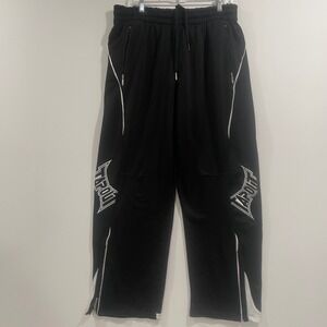 Tapout Vintage Mens Black White MMA Training Track Pants Large Zipper Pockets